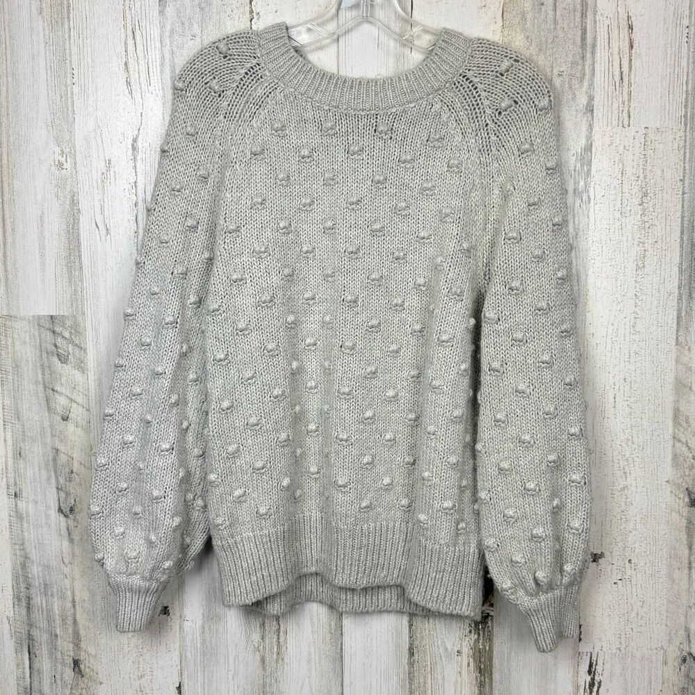 Gap Women's M Gray All Over Bobble Pullover Sweater Pom Pom Crew Neck